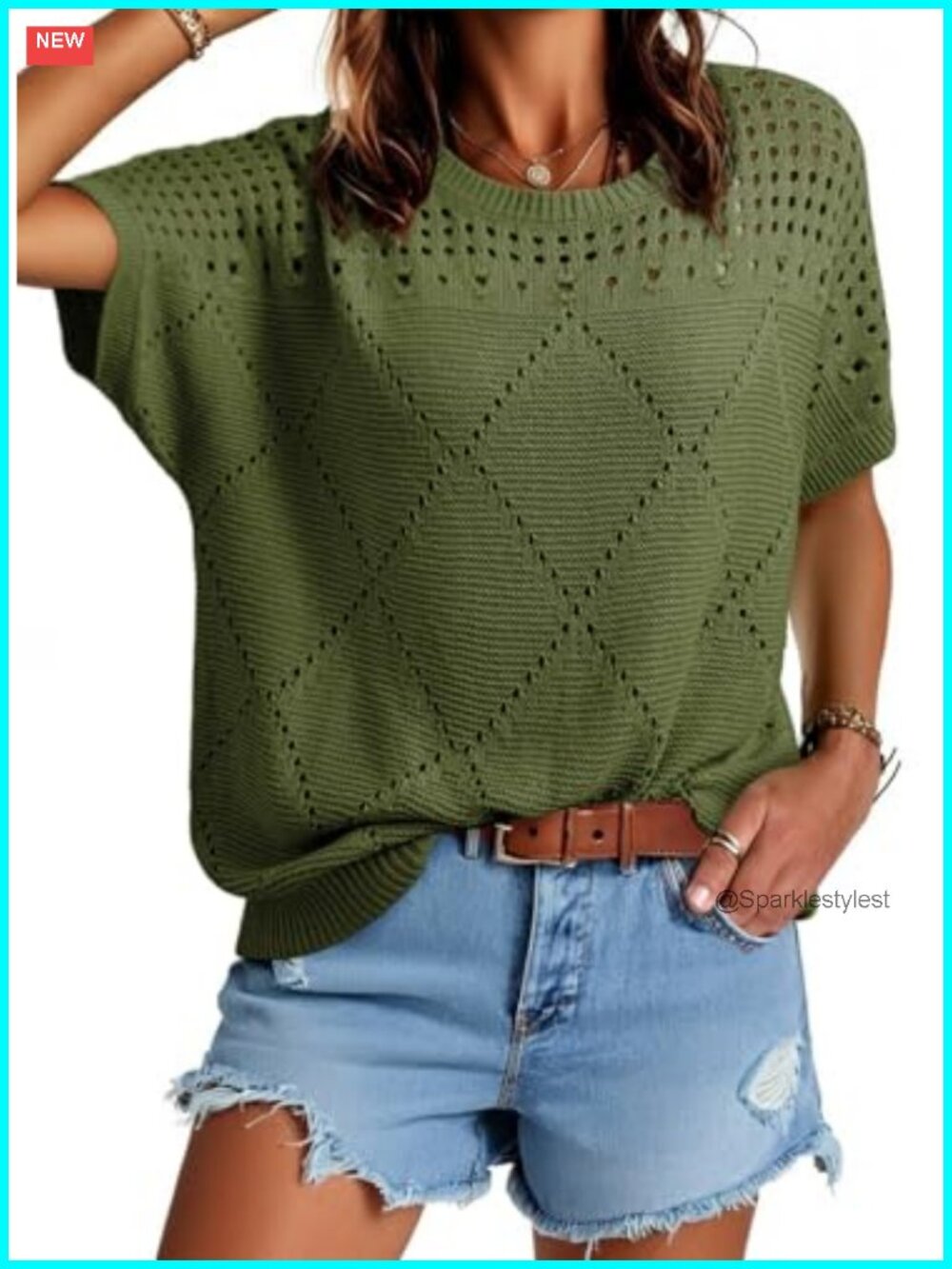 Dokotoo Crochet Hollow Out Short Sleeve Sweater Top Loose Fit Pullover